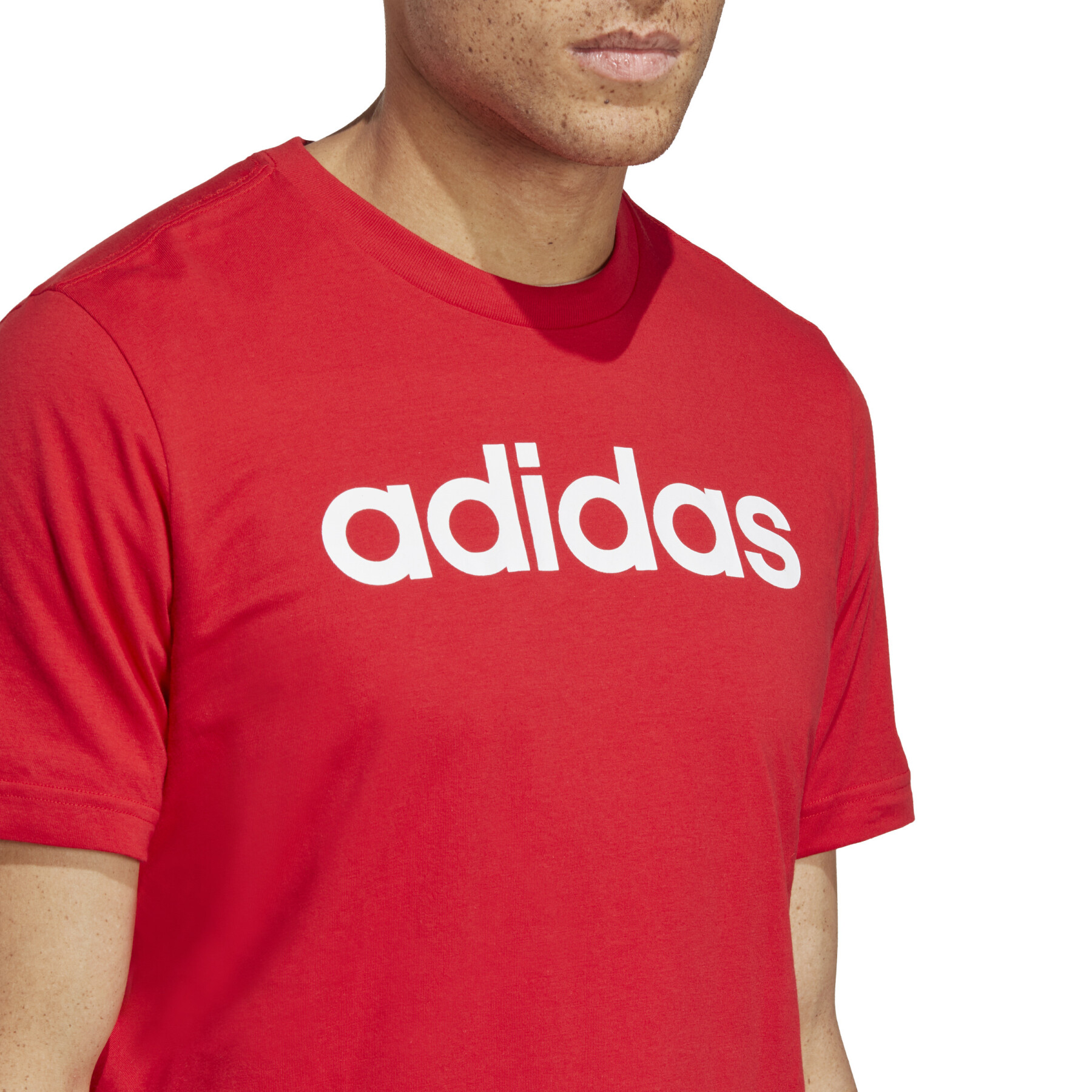 T-shirt con logo ricamato Linear in jersey singolo Adidas Essentials
