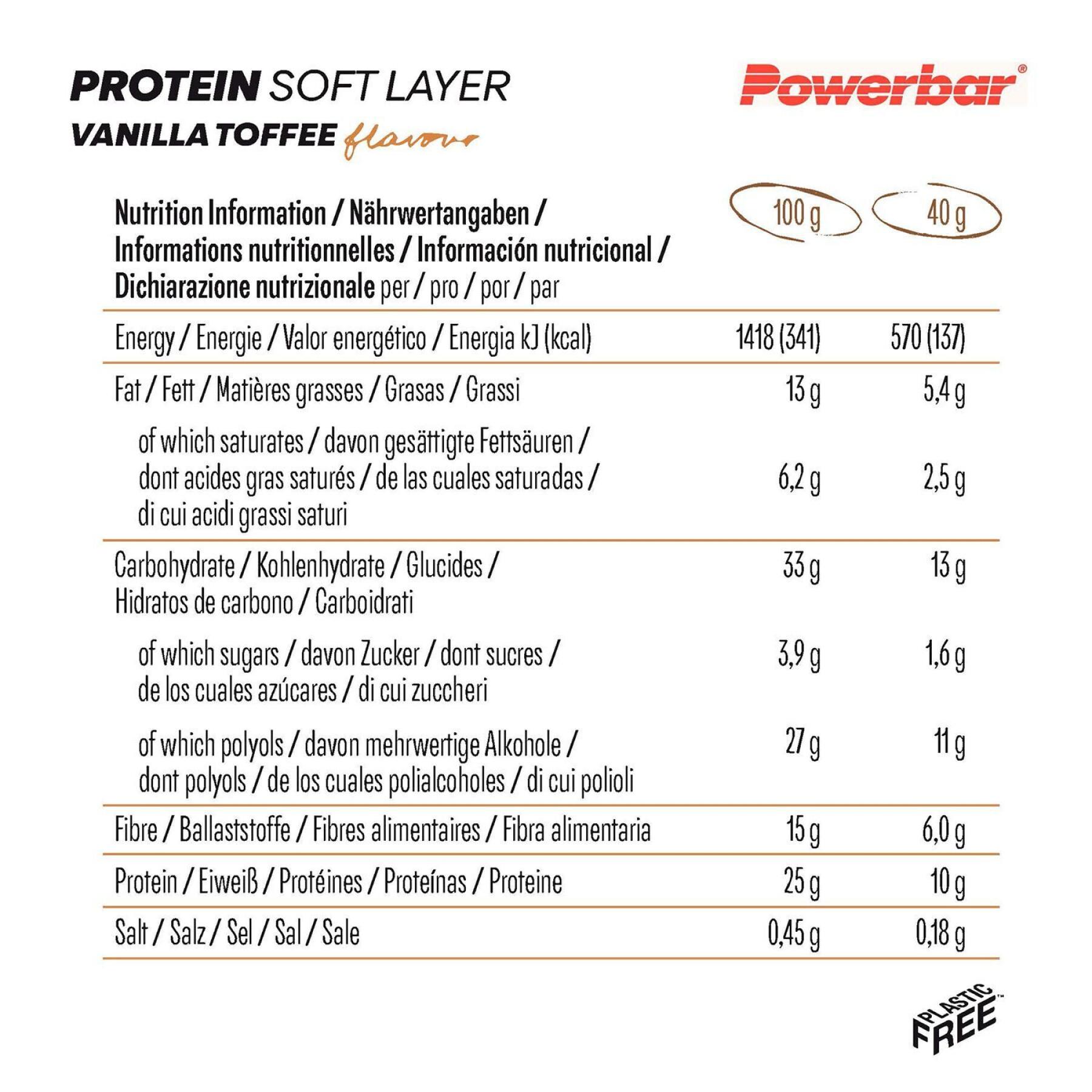 Confezione da 12 barrette nutrizionali proteiche PowerBar Soft Layer